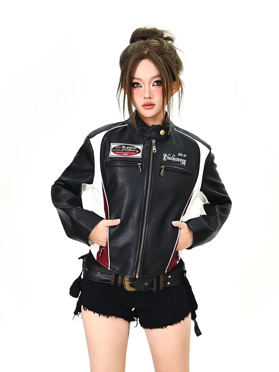 Giacca in Pelle PU da Donna Stile Street, Vestibilità Ampia, Collo Alto, Cappotto Corto, Tendenza Moda Primavera 2026, Stile Americano High Street