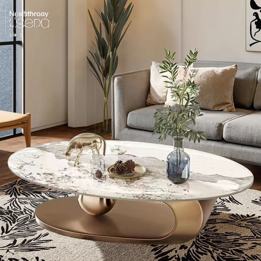 Modern Luxury Simple Metal Oval Extendable Coffee Table Set for Home Hotel Contemporary Farmhouse for Apartment Living Room