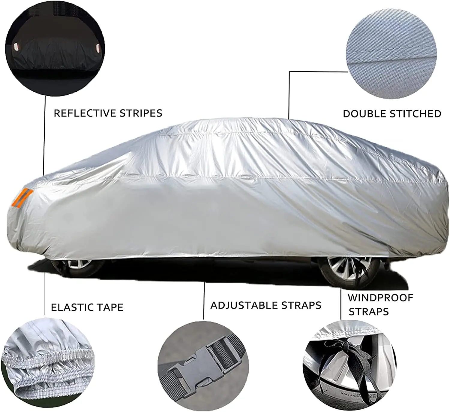 UV-Proof Windproof Sun Protection Car Cover with Mirror Pockets