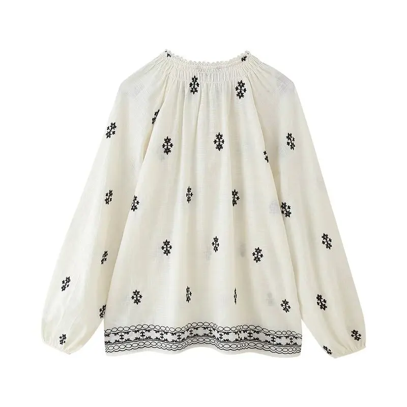 قميص نسائي صيفي جديد لعام 2025 بأكمام طويلة مزين بالتطريز وتصميم متعدد الألوان فضفاض متعدد الاستخدامات مصنوع من مواد أخرى 00%