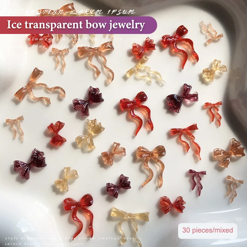 30 Stücke Gemischte Farbe Harz Linie Bowknot Fliege Band Nail art Dekorationen DIY Maniküre Strass Zubehör