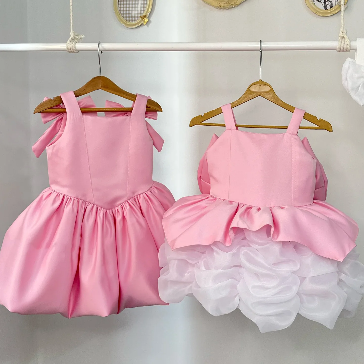 Baby Girl Princess Bow Back Strap Tutu Dress Toddler Teens Child Elegant Solid Vestido Wedding Party Birthday Baby Clothes