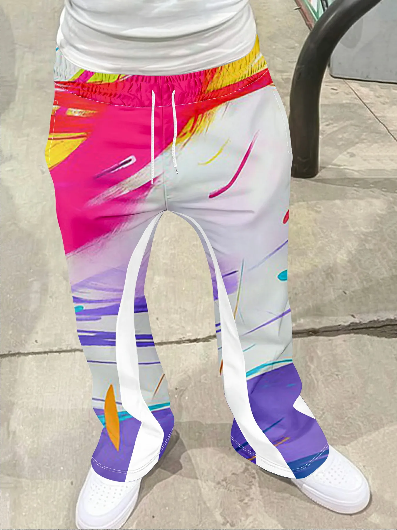 

Мужские повседневные уличные стильные модные модные слегка расклешенные черно-белые спортивные штаны с цветными блоками, мужские брюки