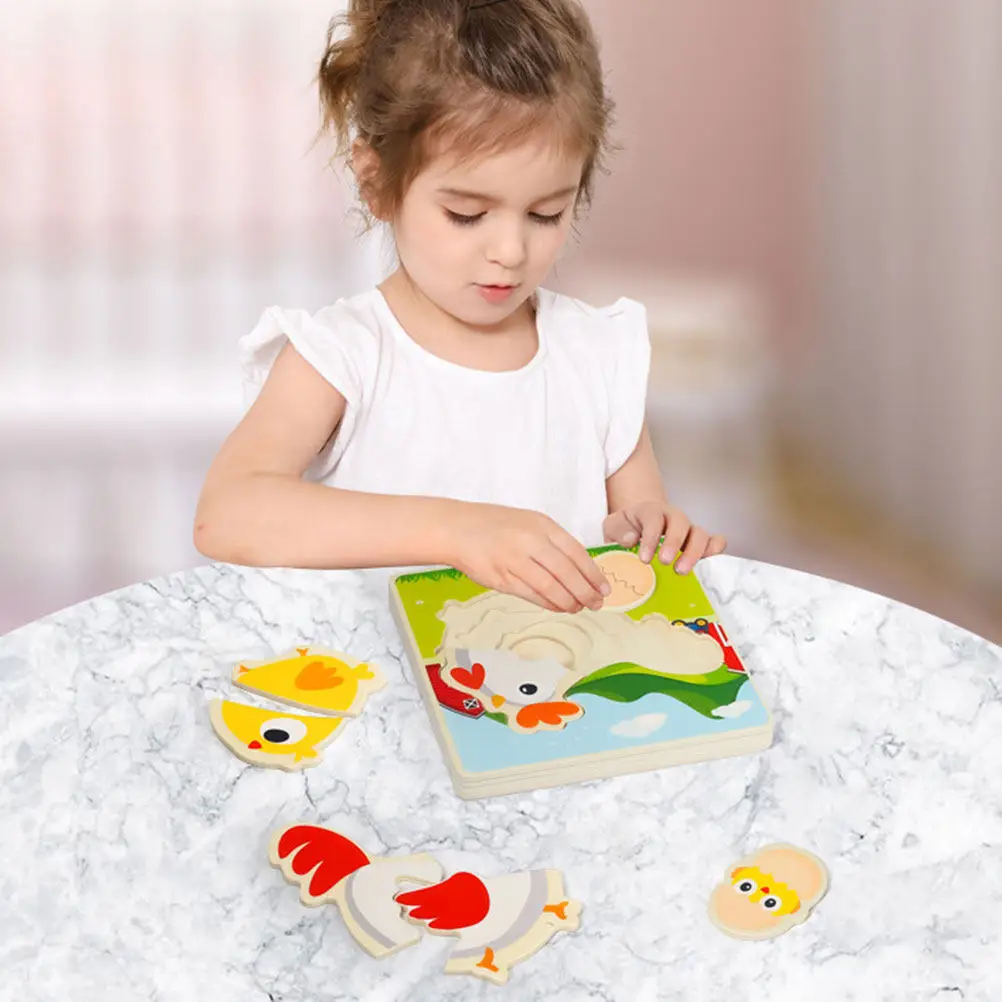 

1Set Wooden Educational Puzzle Animals Growing Process Jigsaw Child Learning Early Development Creativity Communication Playset