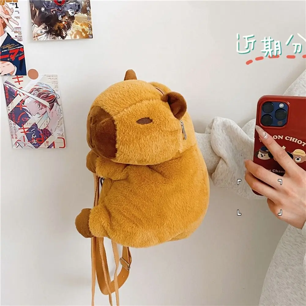 Kawaii Cartoon Capybara Plush Backpack Animals Capybara Cartoon Backpack Plush Doll Bag Shoulder Bag Students School Bag Outdoor