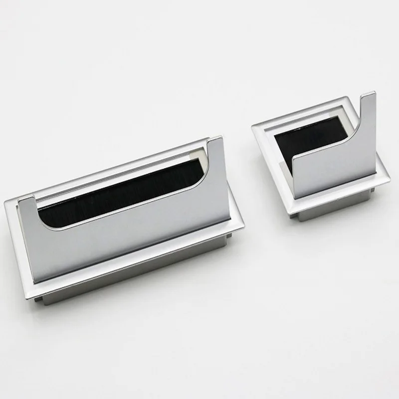 Square plastic office desk embedded cable management box Sand silver ABS plastic computer desk cable hole cover multi-functional