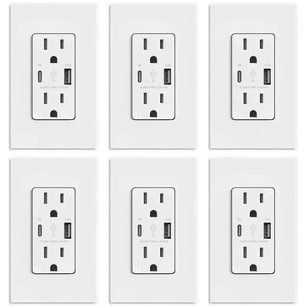 

Розетки USB, настенная розетка на 15 А с портами USB, розетки USB 21 Вт с портами типа A и типа C, розетка с защитой от несанкционированного доступа, W