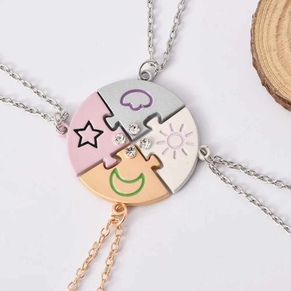 4pcs/set Rhinestone Best Friends Forever Necklace Necklace Combination Colorful Jigsaw BFF Necklace Splicing Jewelry Set