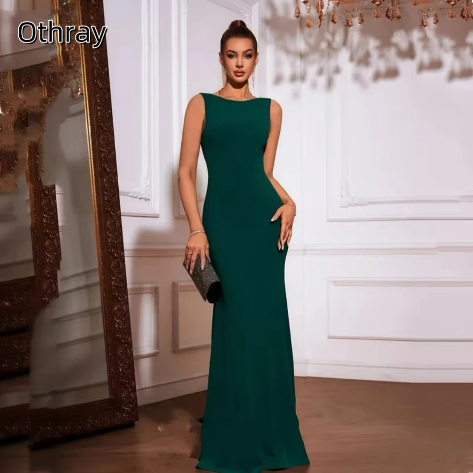 

Ruffled Evening Dresses Satin Floor Length Sleeveless Elegant Prom Dresses Mermaid Backless Customized