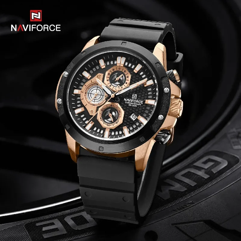 NAVIFORCE Brand Men\'s Luxury Wristwatch Silicone Strap Chronograph Quartz Watches Sports Waterproof Male Clock Relogio Masculino