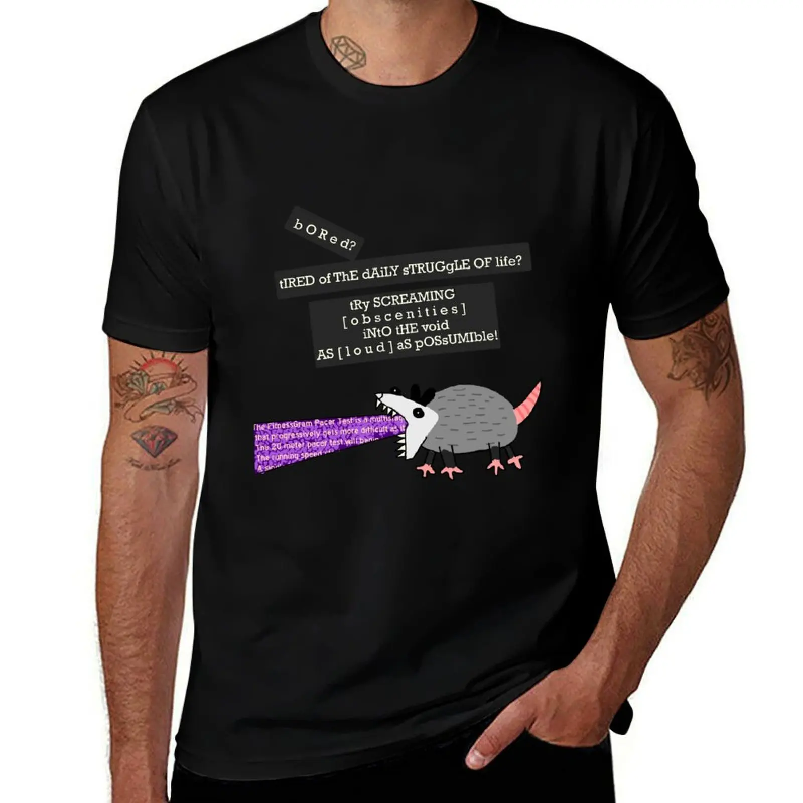 Possum Screams About The Struggles of Life T-Shirt Minimalist Plain Crew Neck T-Shirt