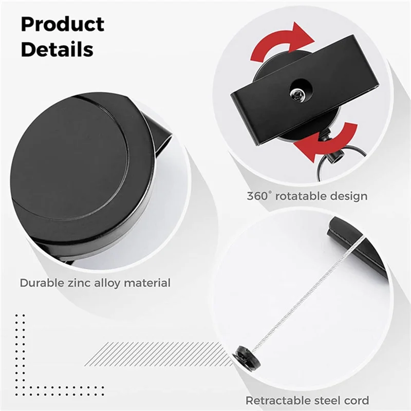 ABFN-Heavy Duty Retractable Keychain With Belt Clip, 360° Retractable Keychain Heavy Duty With Wire Rope And Key Ring 2Pack