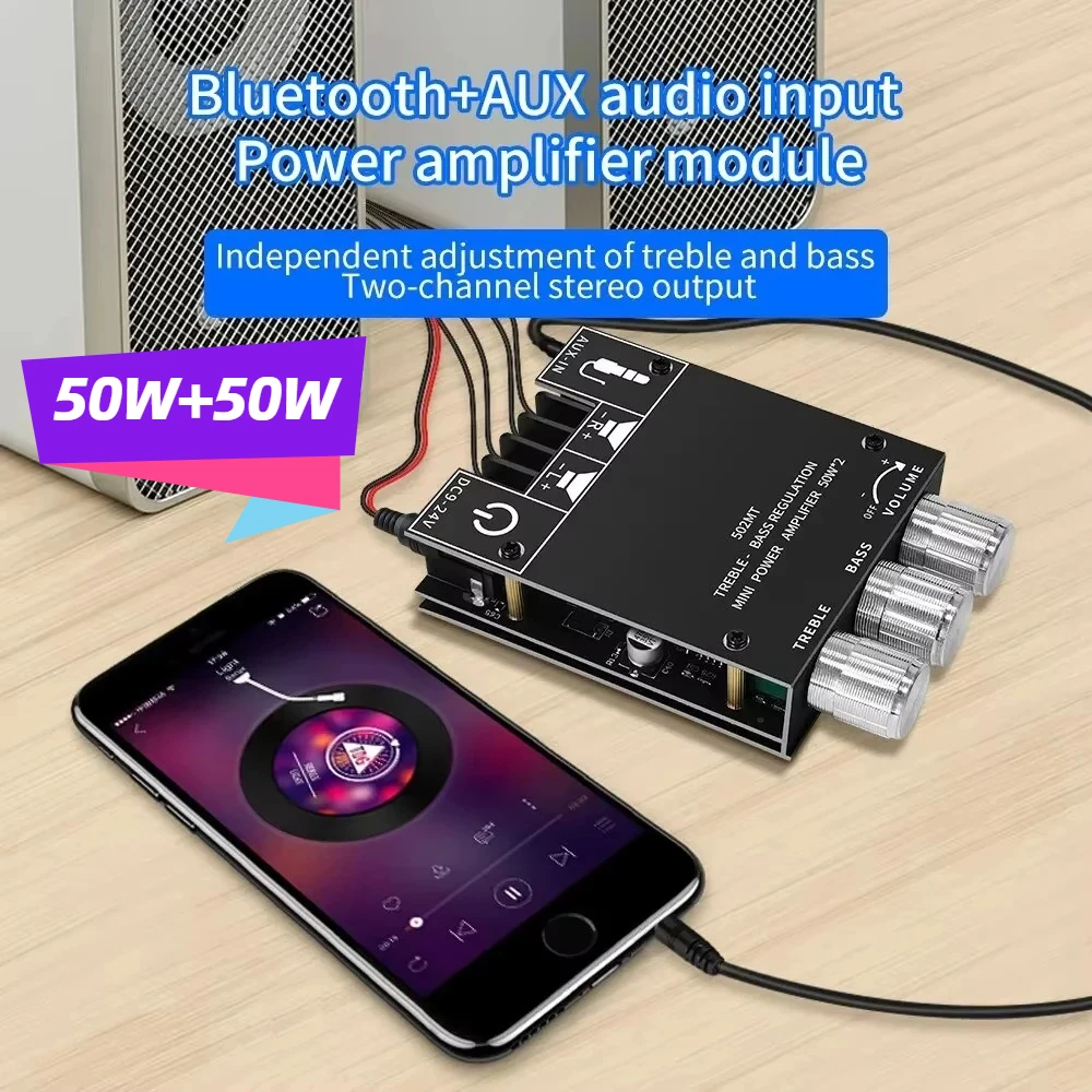 Bluetooth 5,0 Subwoofer Verstärker Bord 2,0 Kanal High Power Audio Digital HIFI Stereo Verstärker Bord 2X50W Bass AMP ZK-502MT