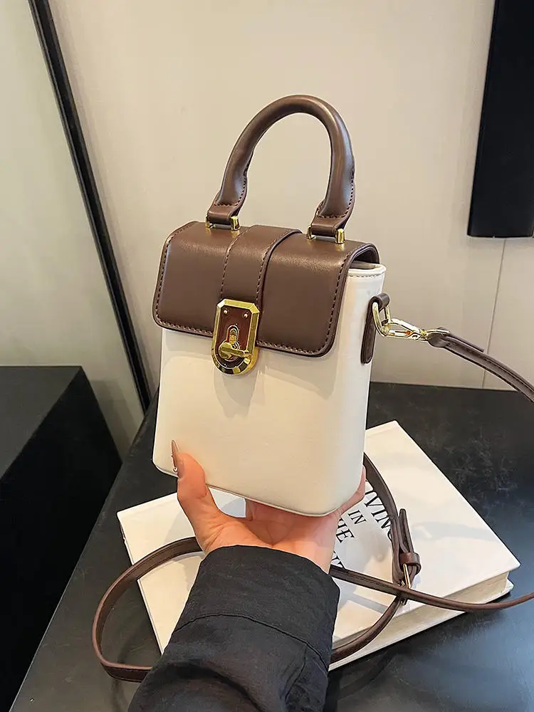 Semplice borsa per Mini telefono a contrasto di colore donna PU Leather Flap Design borse a tracolla Casual 2024 nuova borsa per rossetto da donna