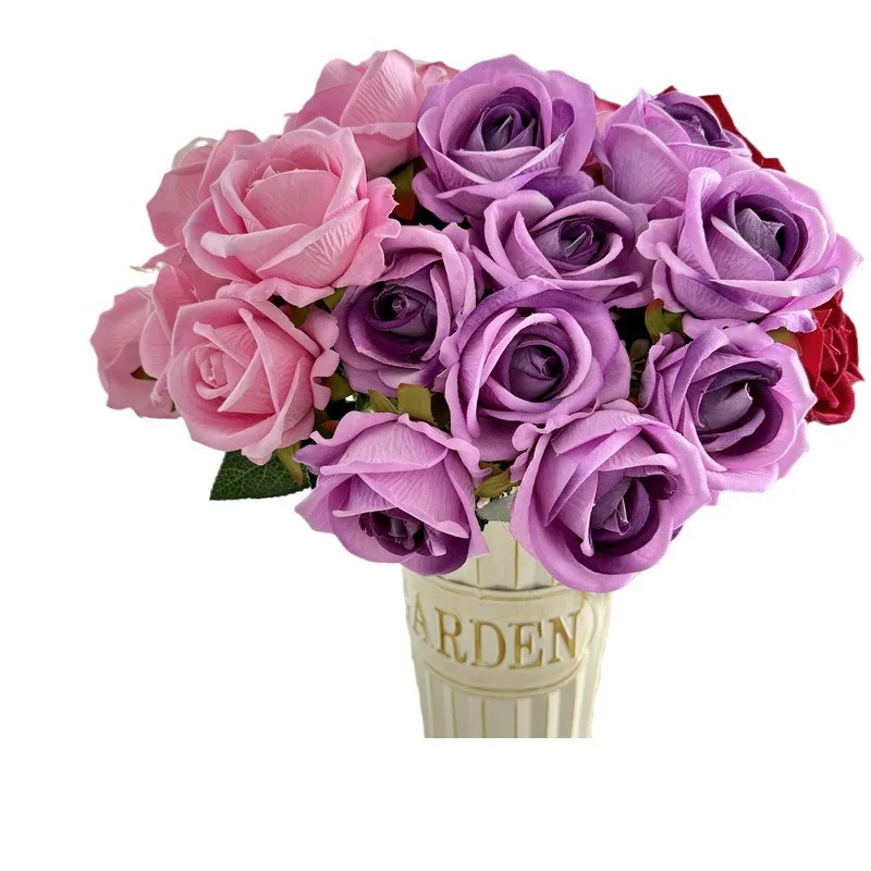 باقة زهور ورد حريرية صناعية ، إكسسوارات ترتيب الزهور ، ديكور طاولة المنزل ، دعامة صور ، هدية عيد الحب ، مزهرية ، 9 رؤوس #3