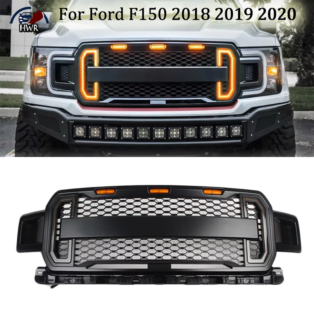 

Raptor Appearance Parts Offroad Guard Grid Grille For Ford F150 2018 2019 2020 With 3 Amber Lights And Switchback LED Lights