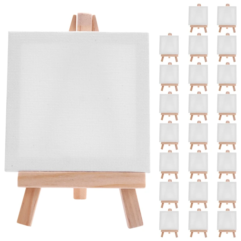 

24Set Artists 5 Inch Mini Easel +3 Inch X3 Inch Mini Canvas Set Painting Craft DIY Drawing Small Table Easel Gift