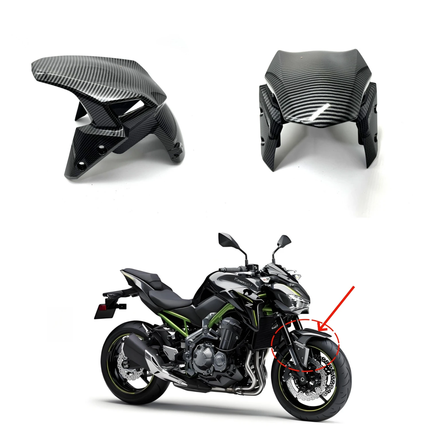 

Suitable for Kawasaki Z900 2017-2018-2019 / z900 2020-2023 motorcycle front wheel fender fairing splash guard ABS plastic shell