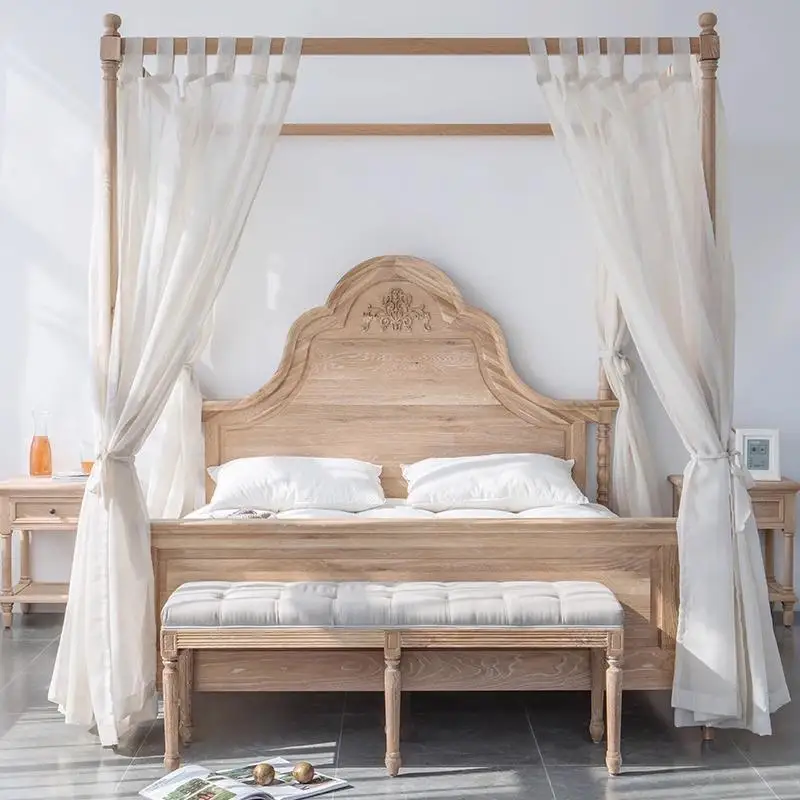American rural pastoral solid wood bed, retro tenon and mortise structure wooden bed, light luxury double bed, large bed