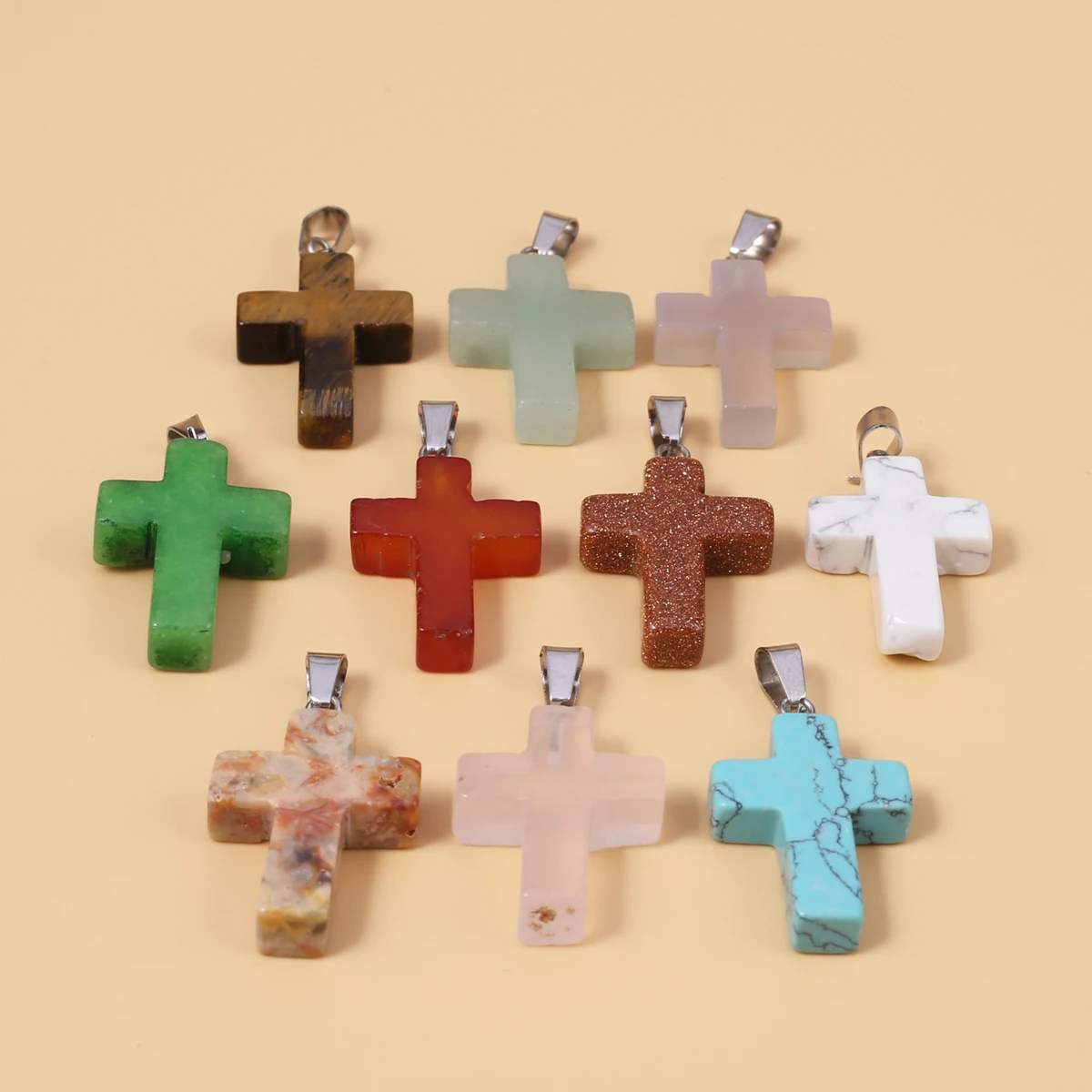 

10 PCS Colorful Natural Stone Turquoise Cross Shape Pendant DIY Jewelry Making Necklace Earrings Accessories Charm Gift1.8x2.5cm