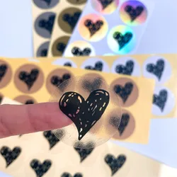 100Pcs Stickers LOVE  Heart Black hand painted diy transparent white sealing sticker cowhide foil gold silver 35MM