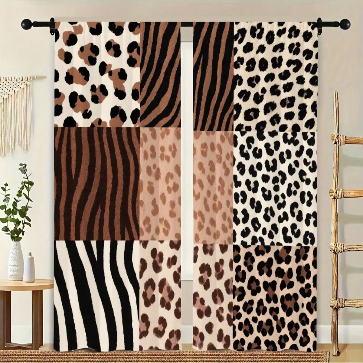 2D Flat 3x3 Grid Animal Print Patterns - Light Brown & Black Leopard, Brown & Black Zebra, Dark Brown & Black Spotted Leopard