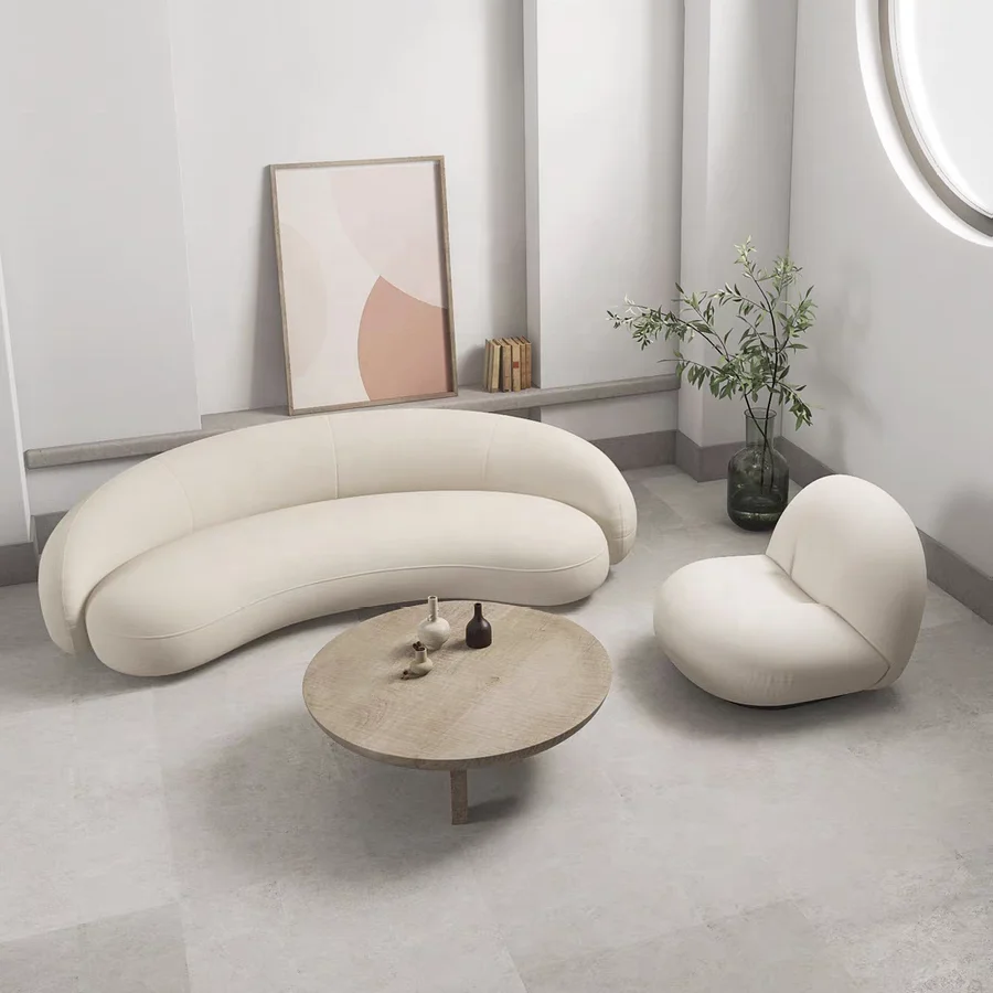 Apartment living room lounge sofa wool cover 2 seater loveseat white upholstered modular sofa set