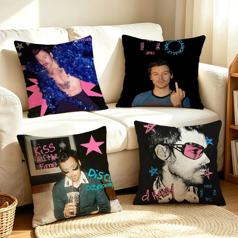 Singer H-Harry S-Styles-S Kiss All the Time cushion cover Soft Pillow Case Hidden Zipper Washable Decorative Couch Office Gift