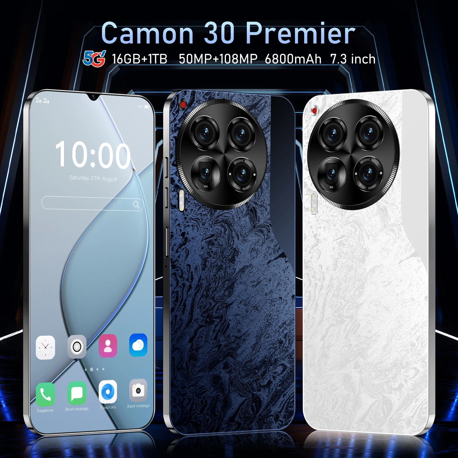 Camon 30 Premier Smartphone 7.3\'\' HD+ Android 14 16GB+1TB 6800mAh Global Edition 5G Gaming Phone Dual SIM Phone Snapdragon 888