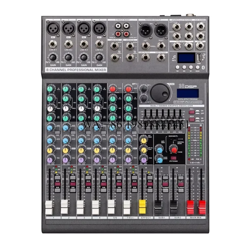 WMWMNU EF-8 Professional Audio Mixer 8-Channel 36DSP Effects Dj Controller/audio Console Mixer for Small Stage Show LIVE
