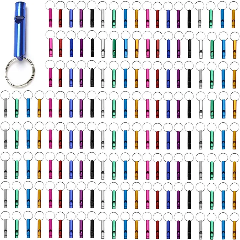 

100Pieces Emergency Whistle with Keychain Aluminum Whistle Survival Whistle Key Chain for Camping Hiking Boating Hunting Fishing