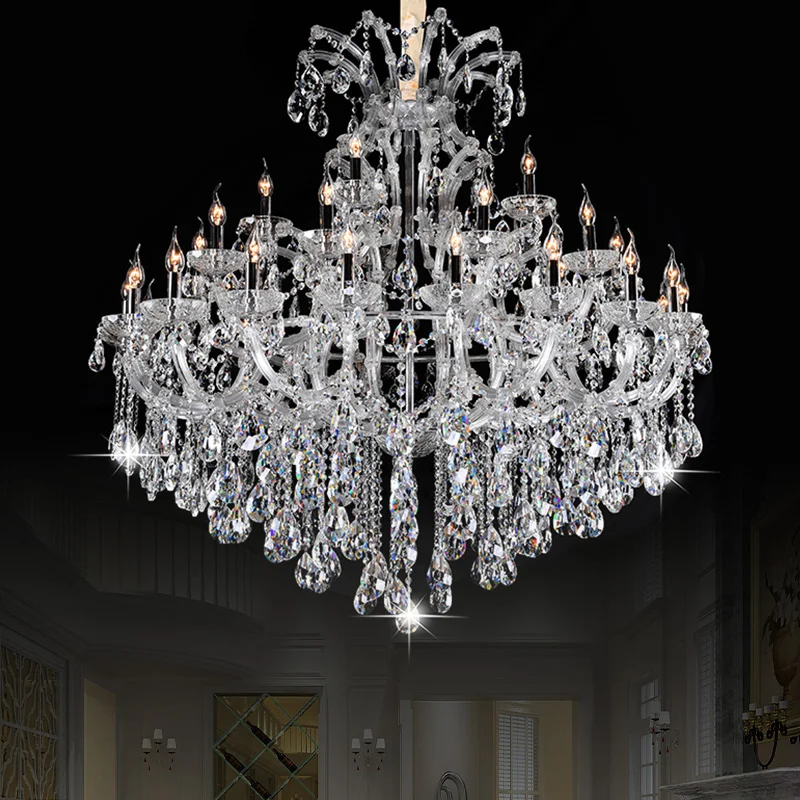Transparent Large Maria Theresa Candle K9 Crystal Chandelier for Villa Hall Bar and Wedding Decoration Pendant Light
