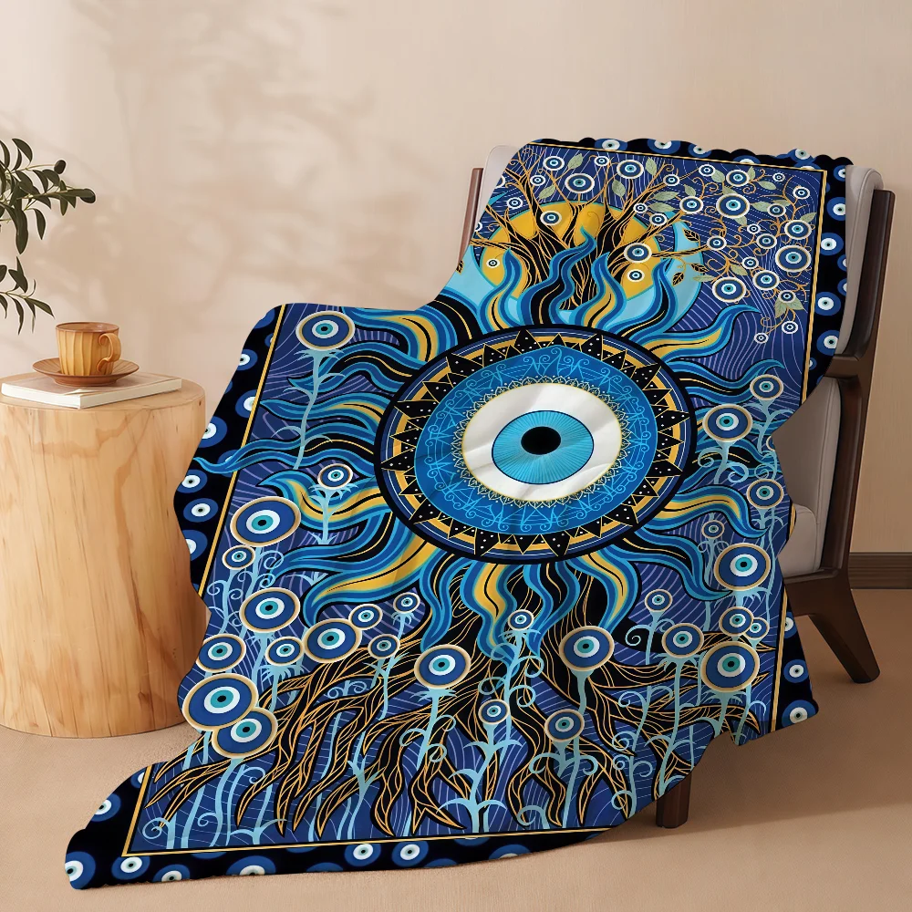 Blue Evil Eye Blanket Soft Warm And Thick Perfect For Bedroom Living Room Bed Sofa Camping Picnic Office Gift