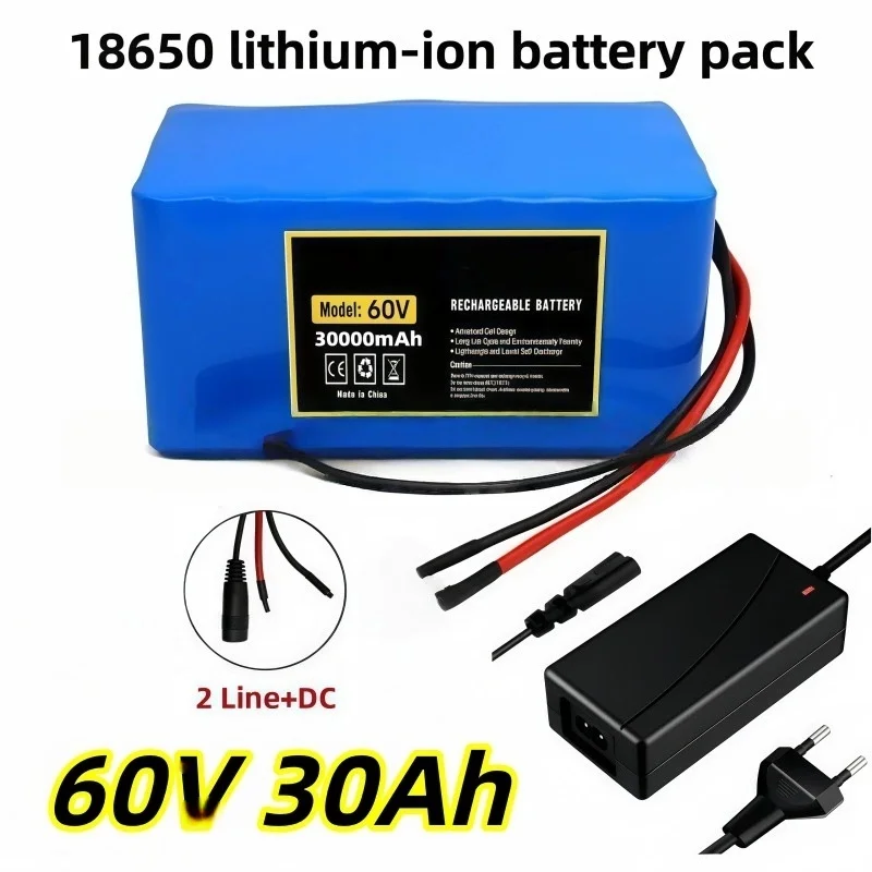 High-Quality 60V 30Ah 16S2P Li-Ion Battery for Electric Motor Bicycle Ebike Sccooter Toys Drill With 2A Charger Fast Shipping