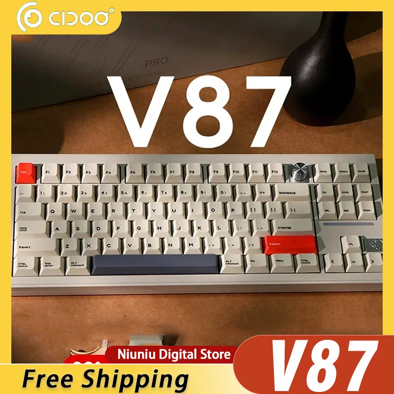 

Cidoo V87 Pro Aluminium Alloy Mechanical Keyboard Three Mode Multifunctional Knob RGB Gaming Keyboard Support VIA Pc Gamer Gift