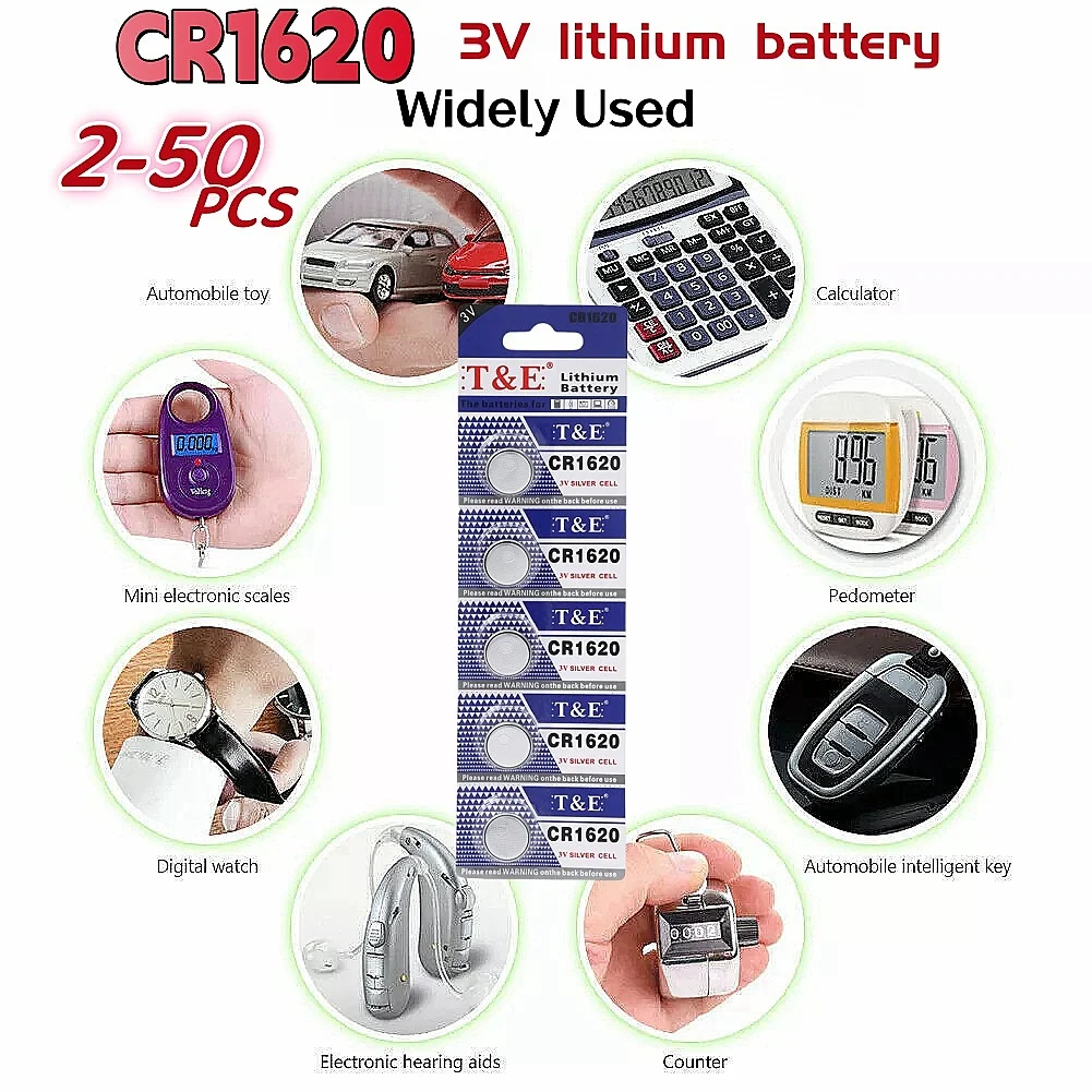 

2-50PCS CR1620 3V Lithium Button Battery DL1620 BR1620 ECR1620 5009LC LM1620 CR 1620 KCR1620 30mAh Coin Cell Watch Batteries