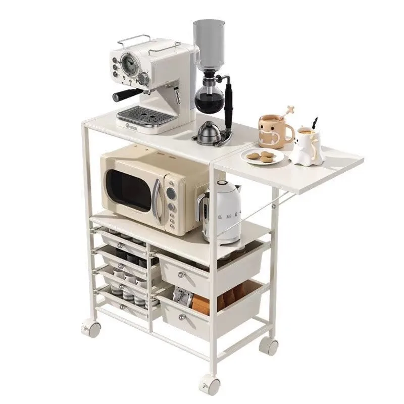 Movable multi-function drawer storage rack, trolley coffee machine placement