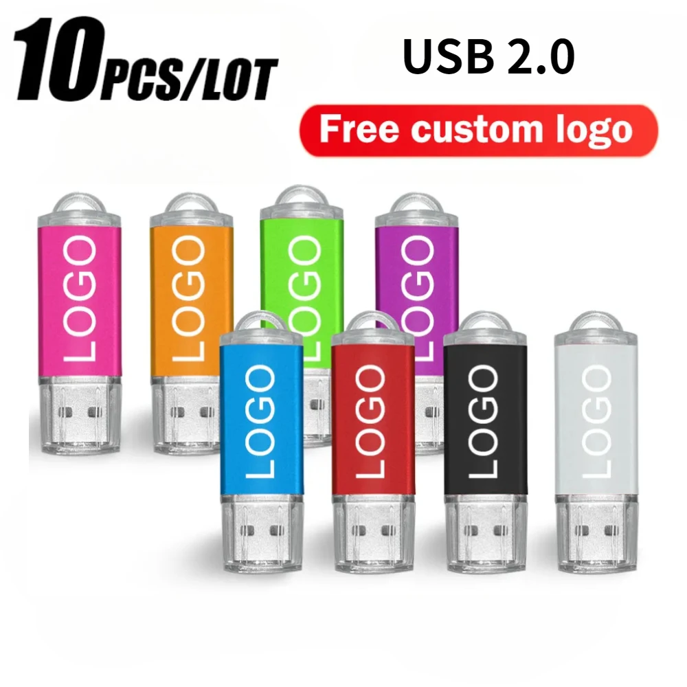 

10Pcs/Lot Free Logo Original USB 2.0 Flash Drive 1GB 2GB 4GB 8GB Pen Drive 16GB 32GB USB Sticks 64GB Memory Flash Disk 128MB