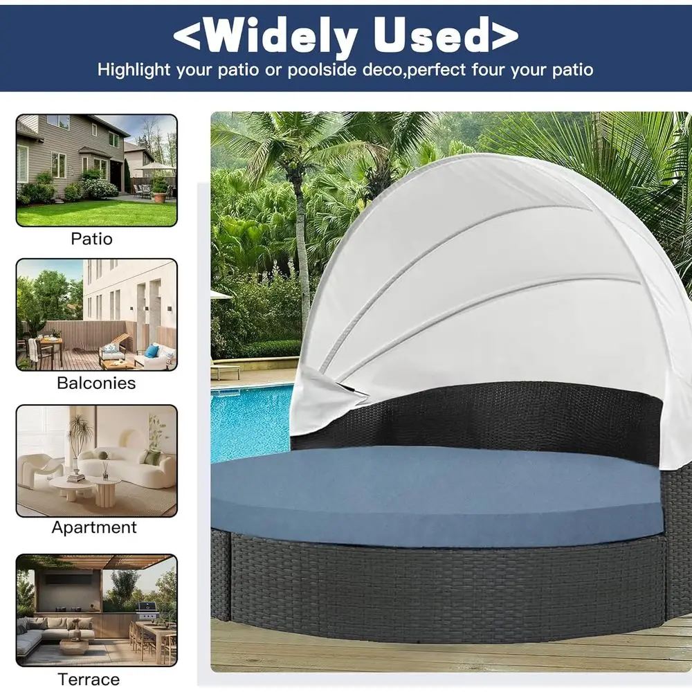 Capa de sofá redonda de 66 polegadas – Capa impermeável para pátio externo para belas de vime de vime (cinza azul)