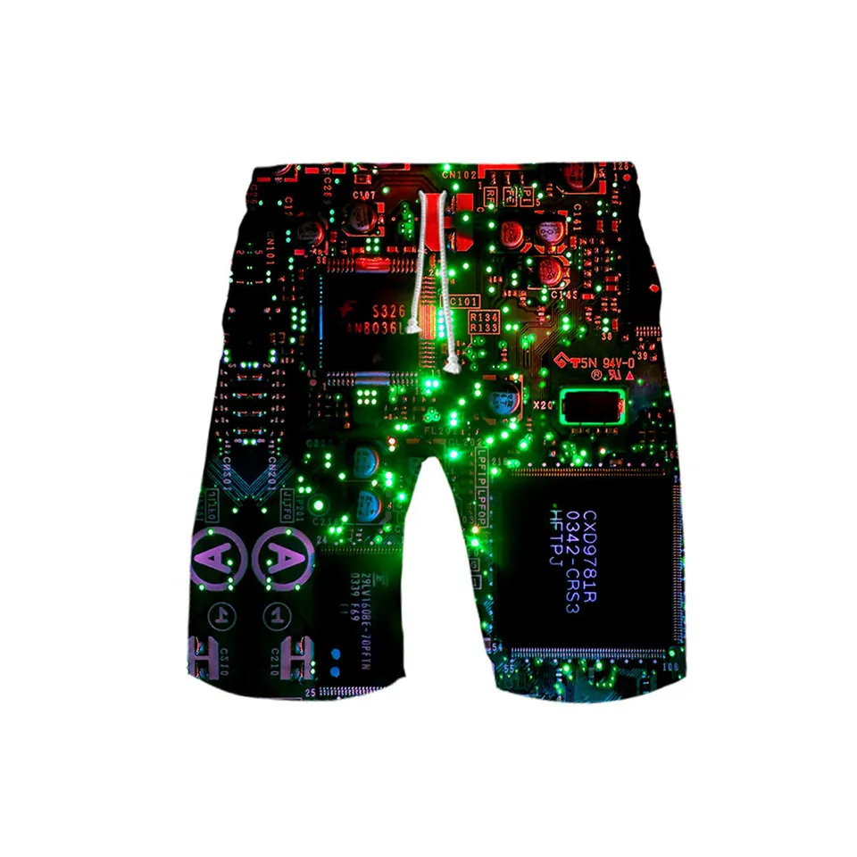 Electronic Chip Mens Swimwear Swim Shorts Trunks Beach Board Shorts 3D Print Swimming short Pants Swimsuits Mens Running shorts