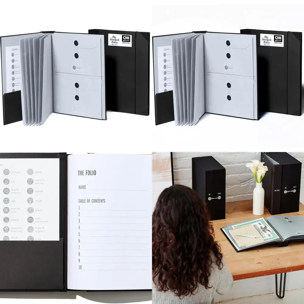 2025 Edition Folio™ Deluxe Acid-Free Cloth Binder with 13 Expandable Pockets for Home Document Organization - Black