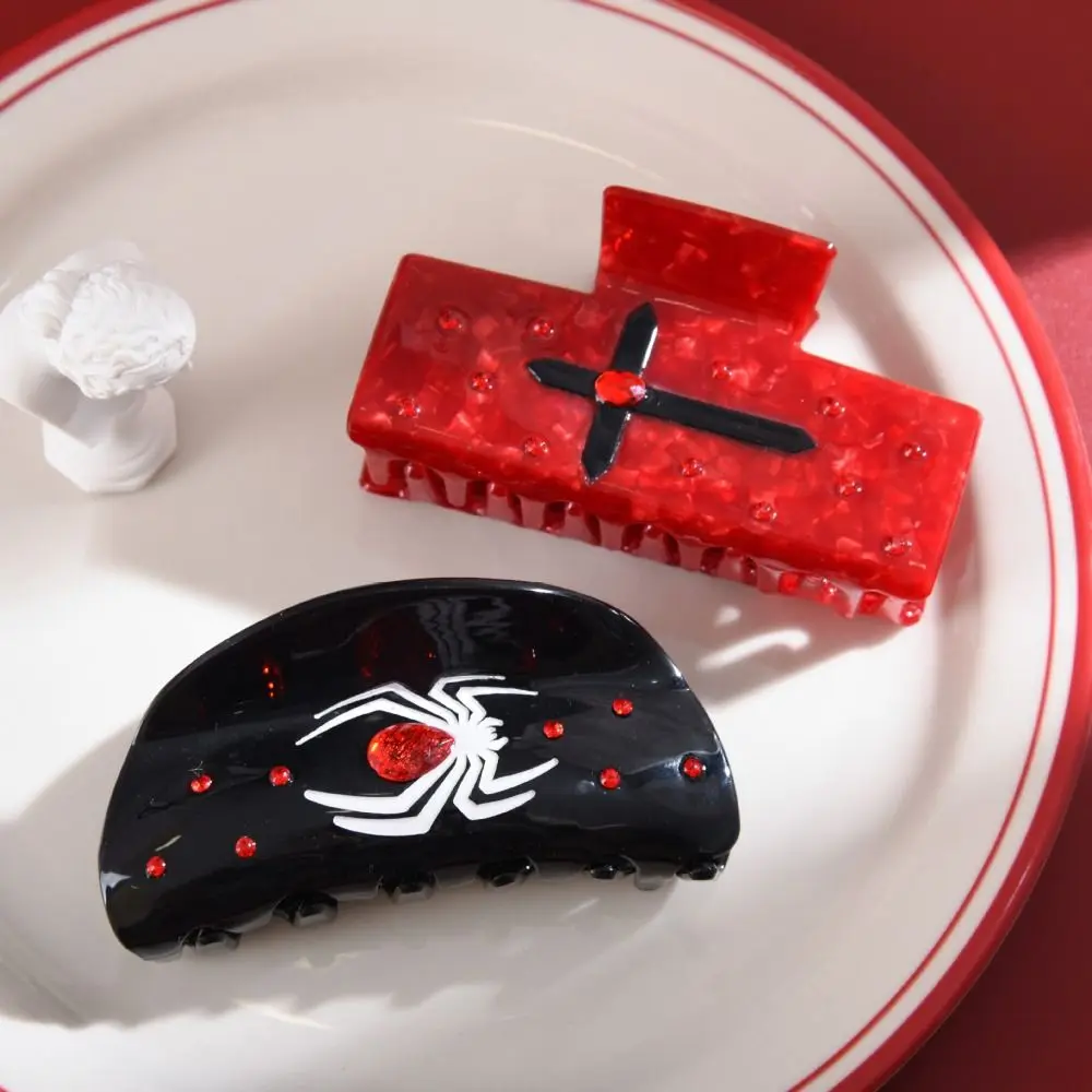 

Креативный ацетатный коготь для волос на Хэллоуин, паук, геометрическая тема, захват на Хэллоуин, заколка для волос в виде креста, зажим в виде краба, скелет, зажим в виде акулы для девочек