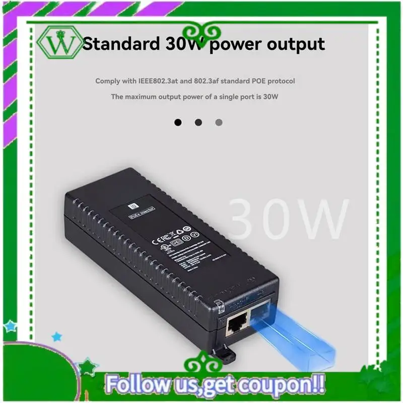 

Reliable-30W Gigabit POE Injector 1000M Device Output 30W Standard Power Supply Switch For Rpi 5/4B