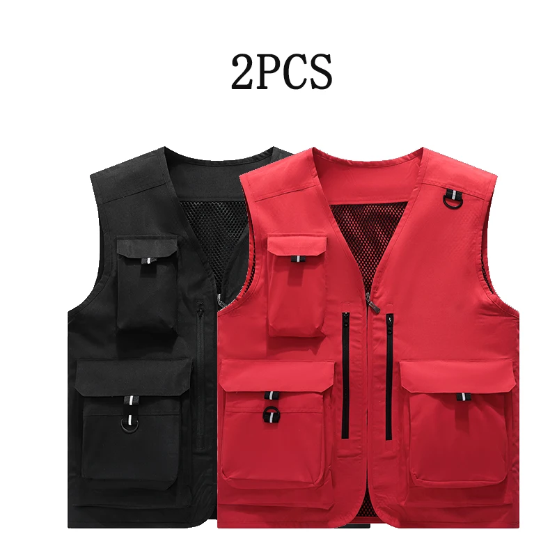

TRAF Trendy Utility Style 2-Piece Men's Multi-Pocket Technical Vests Classic Style Perfect Combination of Trend and Practicality