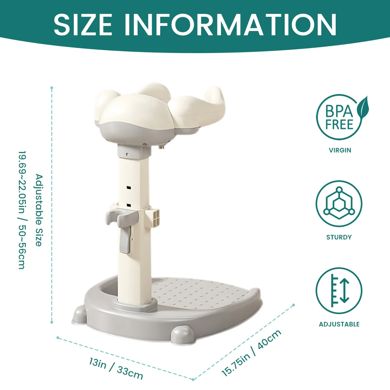 Baby Bath Stand with Hug-Like Design, Height Adjustable Toddler Bath Helper, Anti-Slip Shower Support for Front & Back Wash
