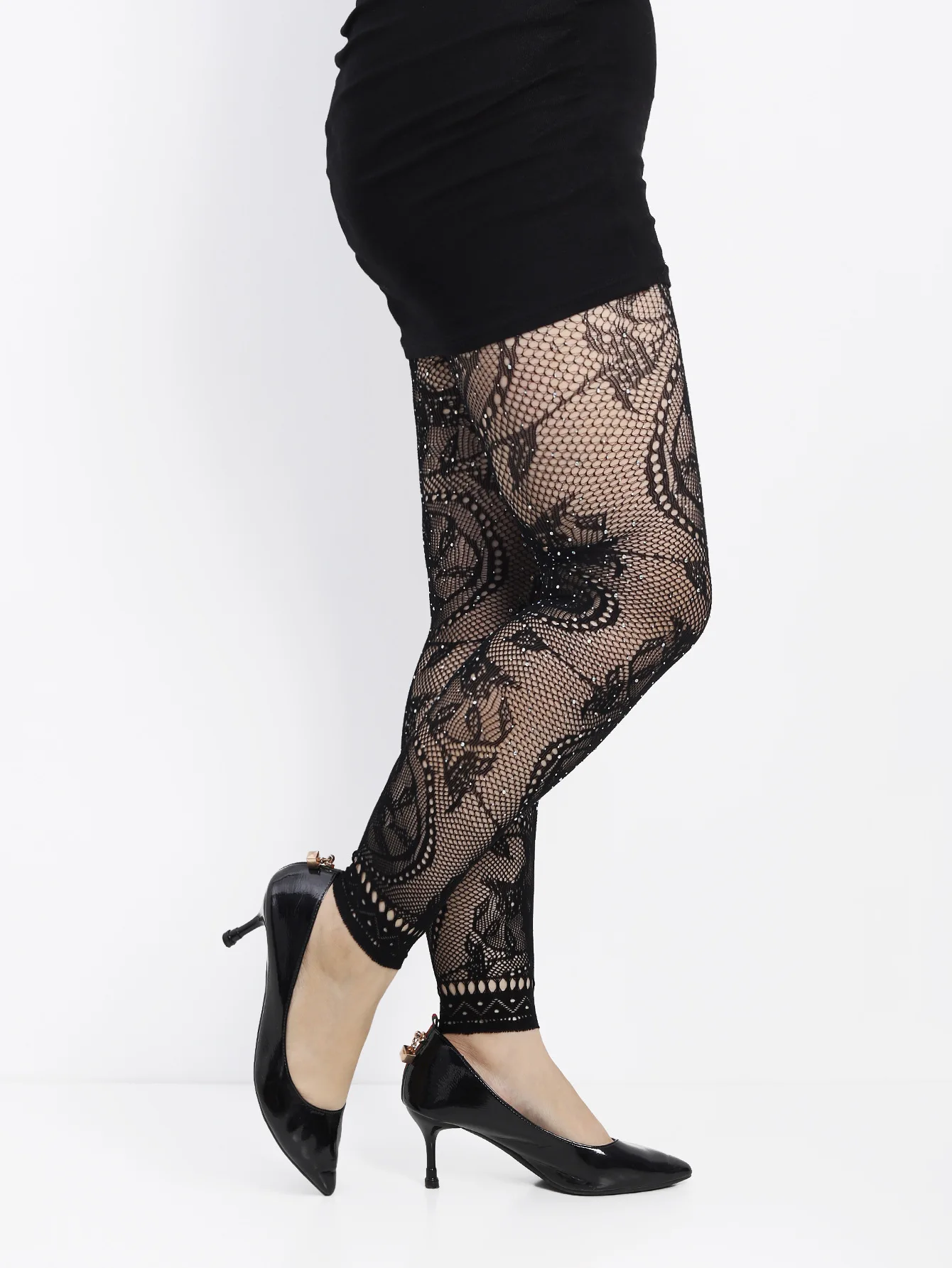 Damen-Strumpfhose mit hoher Taille, glitzerndem Strass-Fischnetz, fußlose Strumpfhose, Leggings, farbiges Retro-Stil-Muster für 45–85 kg Gewicht – Detail 10