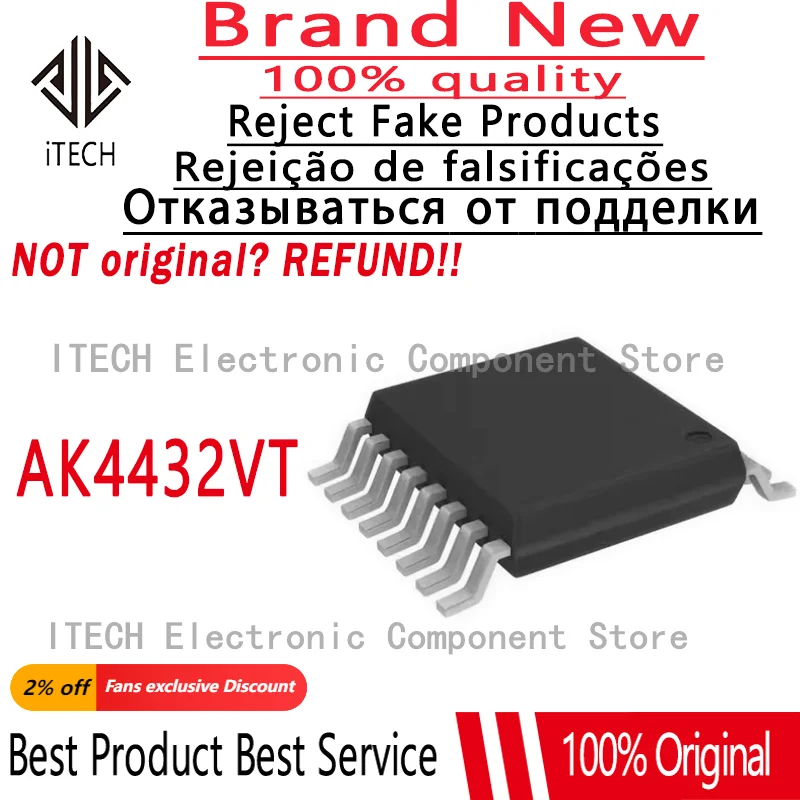 5pcs/lot Original AK4432VT AKM4432 AK4432VT-E2 TSSOP16 2-channel 108dB Brand New Audio DAC Chip 100%New and Genuine