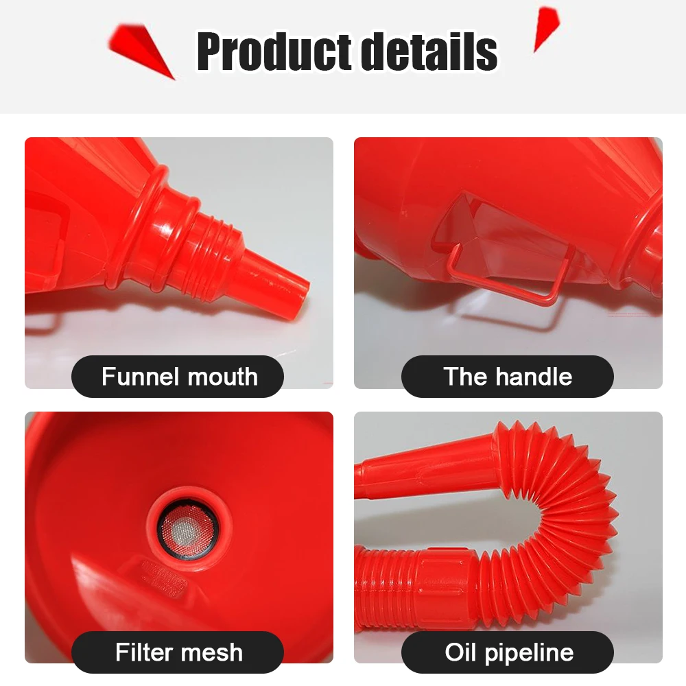 Large Refueling Funnel with Filter Mesh Motorcycles Gasoline Engine Car Oil Funnel Fuel Plastic Rubber Change Fill Transfer Tool