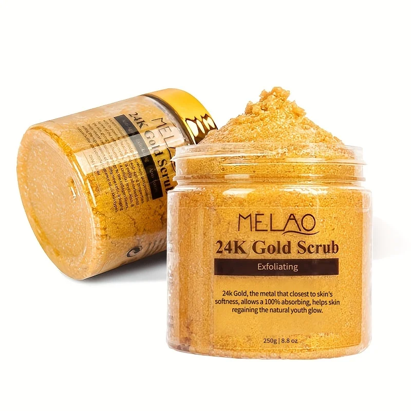 MELAO 24K Gold Scrub, Exfoliate Face & Body Salt Scrub,Pore Cleanser, Shower Scrub For Men & Women