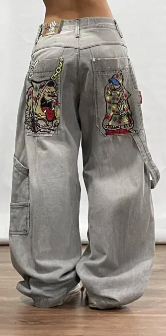 Jeans retrô bordado religioso americano para homens e mulheres, cintura alta, moda Harajuku, calça casual lavada de rua, americano, 2024